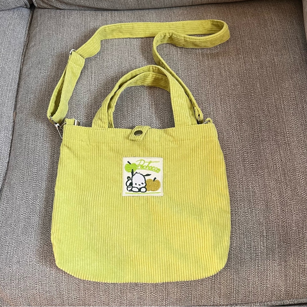Small Pochacco Sanrio Corduroy Green Tote Bag